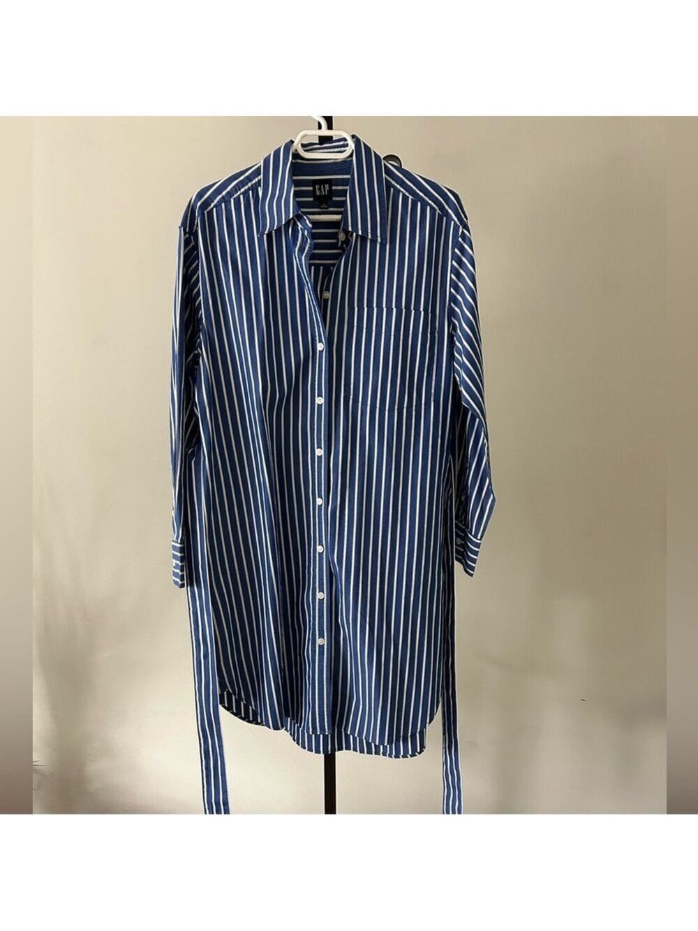 GAP 100 Percent Cotton Classic Blue/White Striped Belted Shirt Dress, Size Small - Picture 2 of 5
